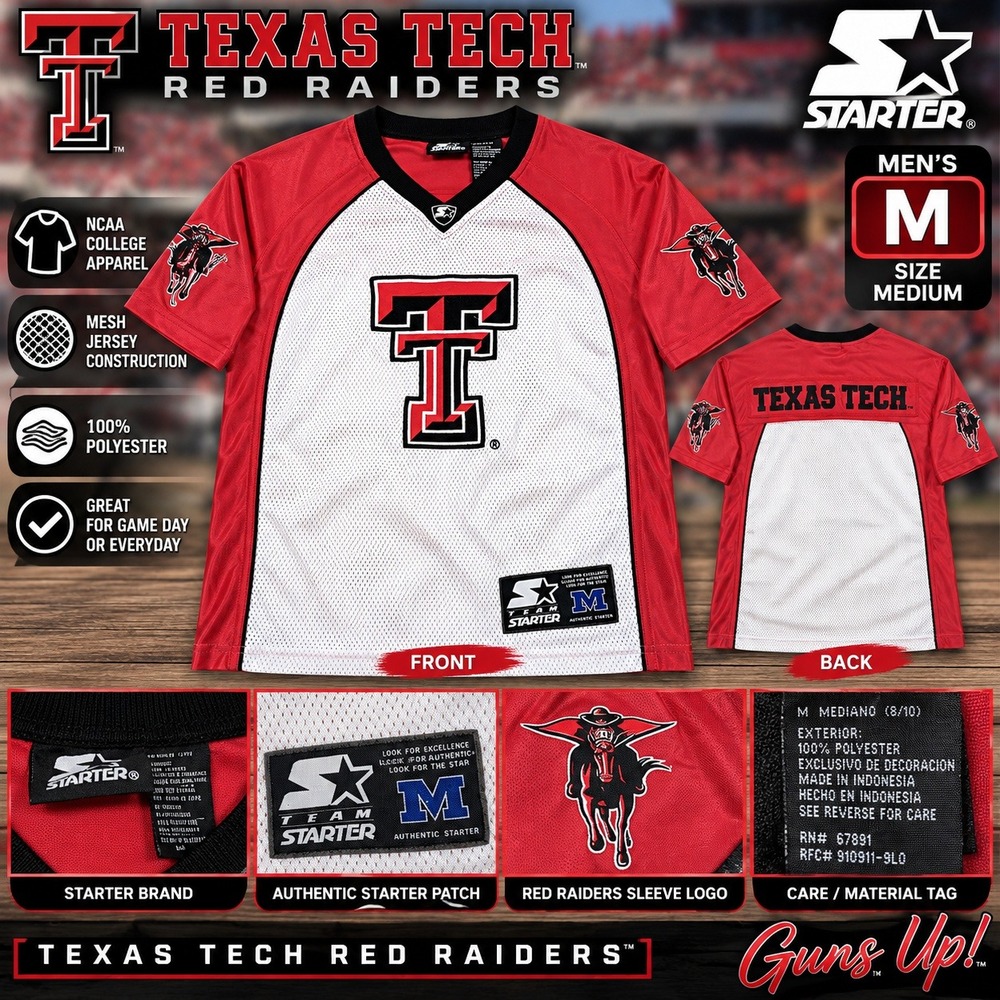 Starter Texas Tech Red Raiders NCAA Mesh Jersey Red White Mens Medium